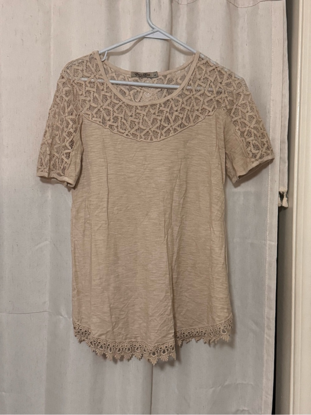 Elena Baldi Tan Lace Short Sleeve Top